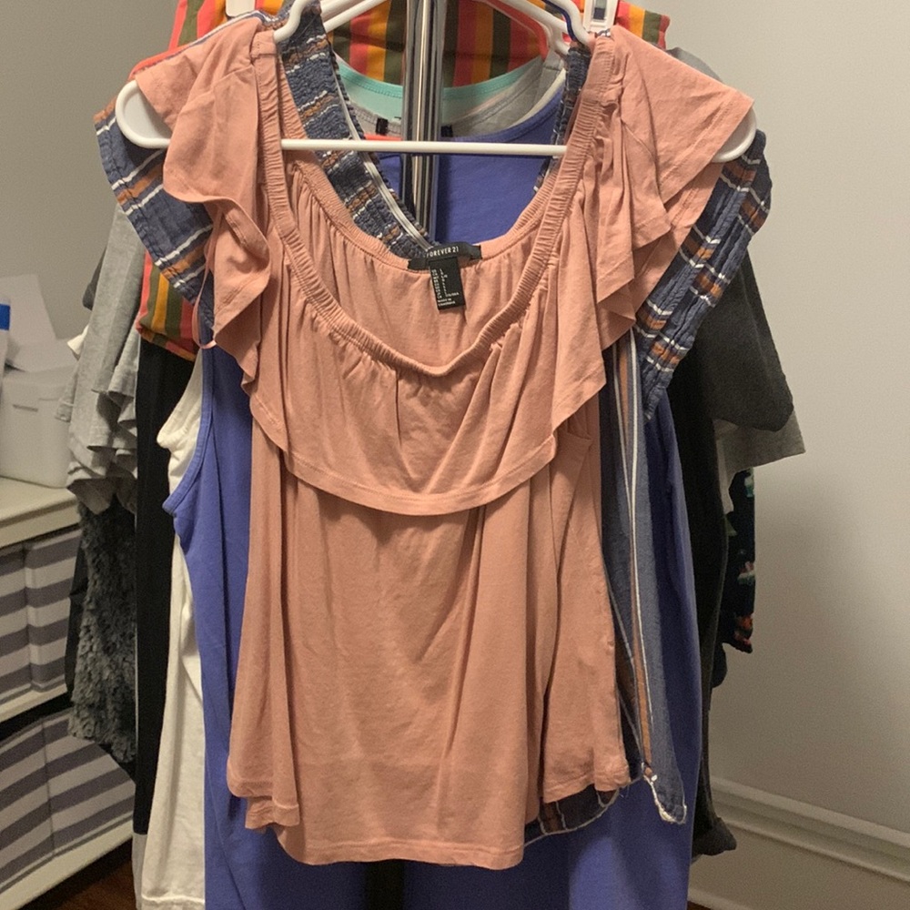 Forever 21 Pink Off the Shoulder Ruffle Women’s Top Large